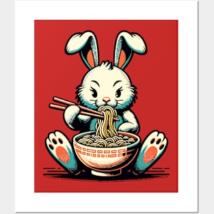 Rabbit eating ramen noodles Posters and Art